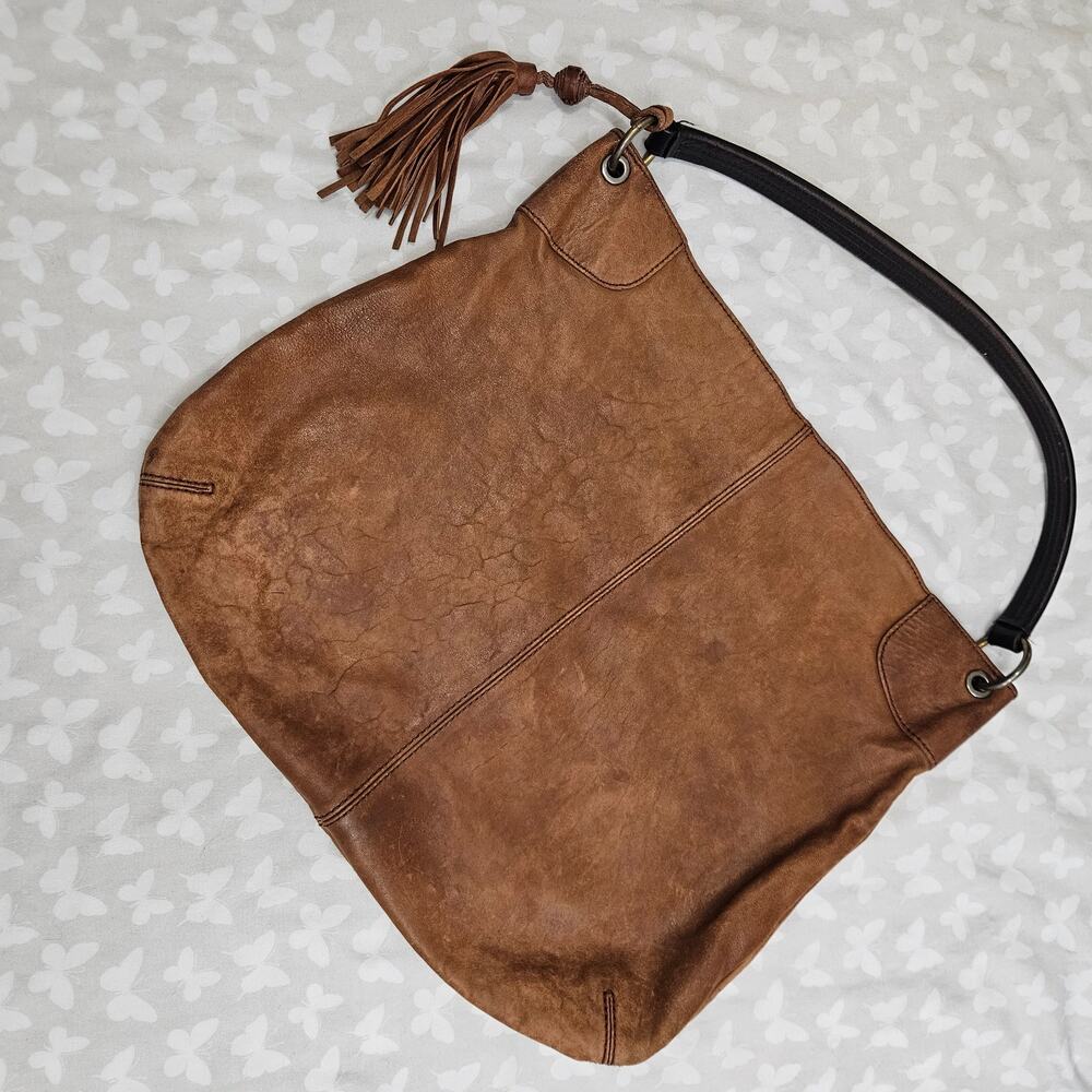 Banana Republic Cognac Brown Lambskin Leather Slouchy Hobo Shoulder Bag Boho Y2K